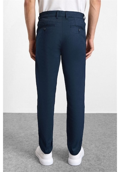 Süvari Lacivert Slim Düz Armürlü Normal Bel Casual Pantolon Spn2020500019-m09