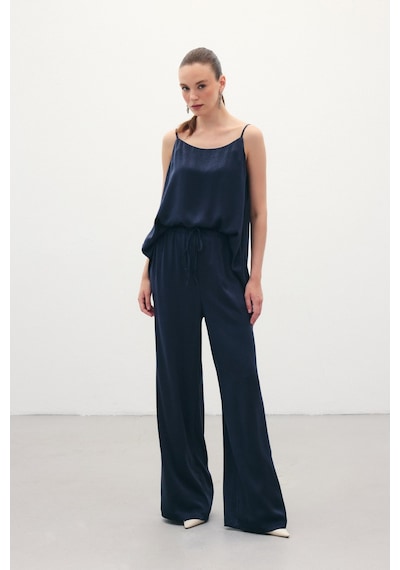 Sateen Bağcıklı Salaş Pantolon - Lacivert-136383 Lacivert