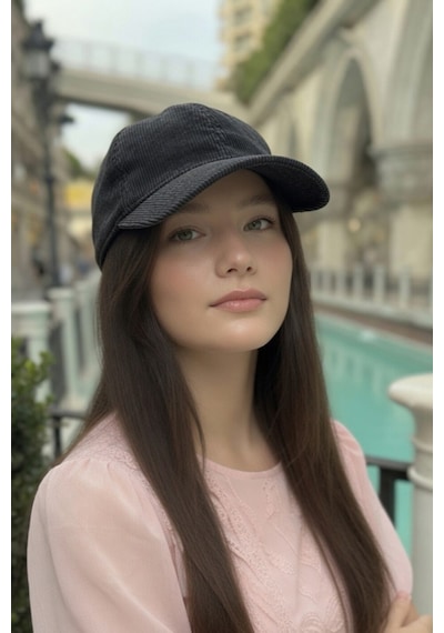 Mollycrush Kadın Mevsimlik Fitilli Kadife Siyah Şapka Günlük Ayarlanabilir Beyzbol Kep Siyah