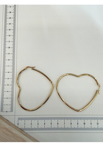 Paslanmaz Çelik Kalp Modeli Halka Küpe 68mm Altın