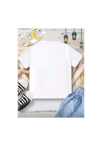 Stil X Ramazan Bayramı Baskılı Erkek Çocuk Tshirt, %100 Pamuklu Kumaş Beyaz
