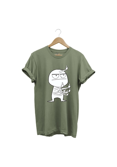 Eğlenceli Komik Orta Parmak Tasarım Baskılı %100 Pamuk Regular Fit Haki T-shirt Haki