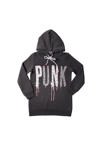 Toontoy Kız Çocuk Sweatshirt Kapşonlu Punk Baskılı Antrasit Melanj