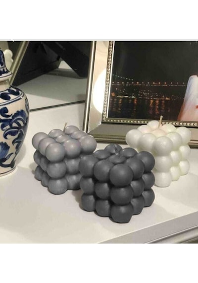 Bernami Mumluk Şamdanpinterest 3 Lü Bubble Mum Beyaz, Gri ,koyu Gri Vanilya Kokuludur Diğer