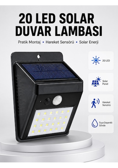 Su Geçirmez Ip65 20 Led Solar Sensörlü Bahçe Ve Veranda Aydınlatma Yeni Nesil - Lisinya