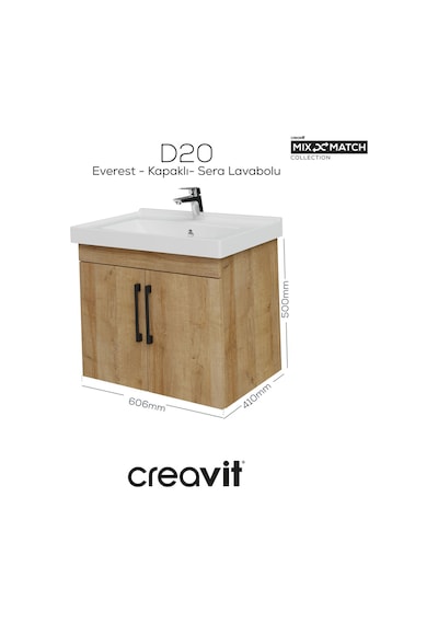 Creavit D20 65 Cm Kapaklı Lavabo Dolabı Everest Melamin Creavit D20 65 Cm Kapaklı Lavabo Dolabı Everest Melamin