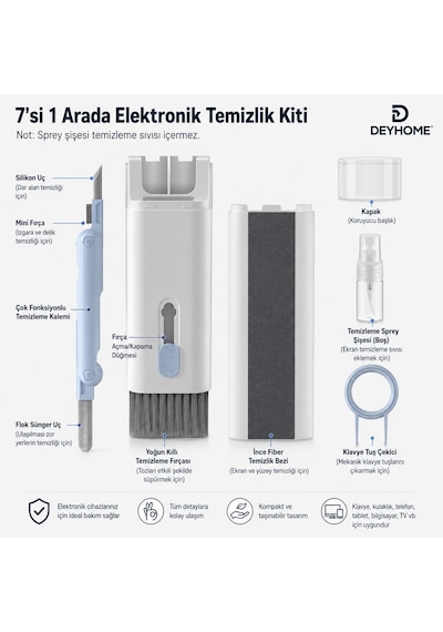 7'si 1 Arada Elektronik Temizleyici Kiti, Fırçalı Klavye Temizleyici Kiti, Airpods Pro İçin 3'ü 1 Arada Temizleme Kalemi, Kulaklık, Klavye, Dizüstü Bilgisayar, Telefon, Pc Monitörü İçin