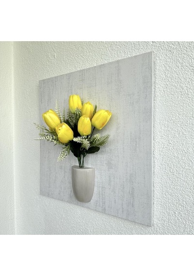 Kabartma Dokulu, Sarı Lale Çiçekli 3d Tablo