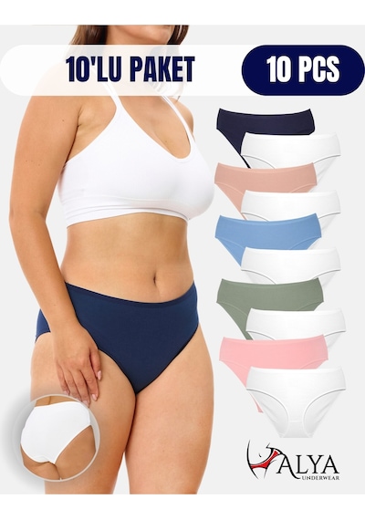 Alya Underwear Kadın Külot Basic Slip Renkli Pamuklu Iç Çamaşırı 10'lu Paket Multicolor-x32 Multicolor - X19