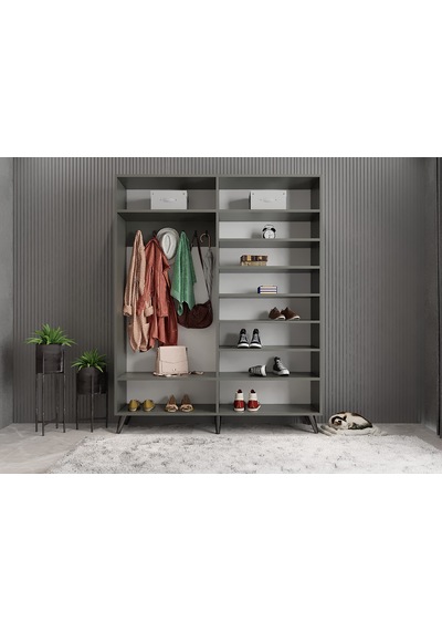 Açelya Portmanto Vestiyer Füme Beyaz - M2 140cm Montaj Dahil
