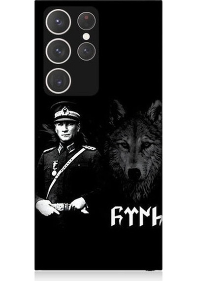 Samsung Galaxy S23 Ultra Uyumlu Mustafa Kemal Atatürk Ve Kurt Desenli Silikon Kılıf