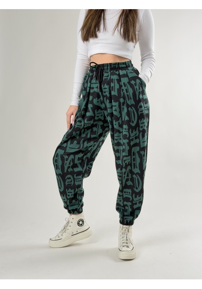 Cocopelli Chinese Desenli Yeşil Kadın Jogger Pantolon Coc2743 Yeşil