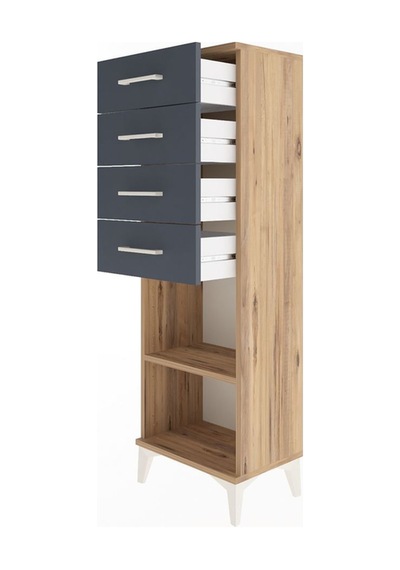 Arges Dolap Tek Raflı 4 Çekmeceli 44x30x134 Çam-antrasit Atlas Çam