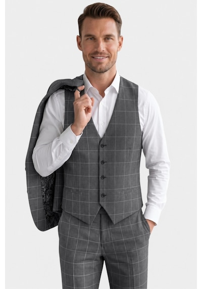 Deepsea Erkek Koyu Gri Slim Fit 3 Lü Takım Elbise Yelekli Ekose Desenli Çift Düğme Takım Elbise 2600501 Deepsea Erkek Koyu Gri Slim Fit 3 Lü Takım Elbise Yelekli Ekose Desenli Çift Düğme Takım Elbise 2600501