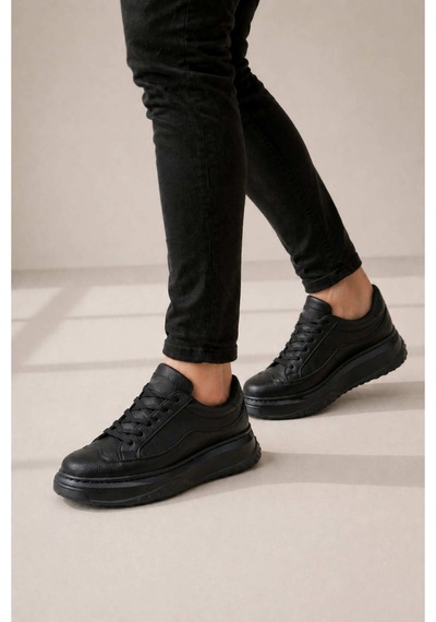 DMR Elegance Jy507 Dara Bağcıklı Cilt Erkek Günlük Sneaker Ayakkabı Cst Siyah