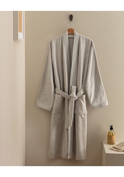 Madame Coco Maynor %100 Pamuk Floşlu Unisex Bornoz - Açık Gri 8684427306000 Çok Renkli