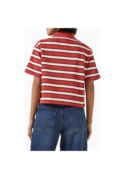 Enandı Çizgili Terry Kumaş Cropped Polo Tişört, Modern Kesim Ve Rahat Yapı Kırmızı