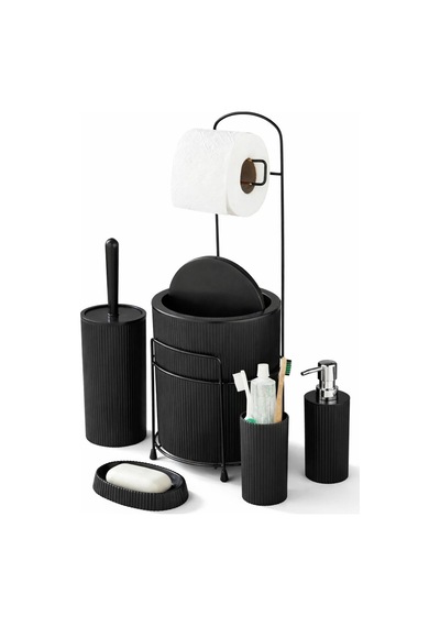 Luxury Black Collection Premium 6 Parça Banyo Aksesuar Seti Siyah