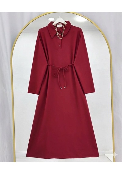 Lovie Moda Kadın Polo Yaka Bağcıklı Elbise -kırmızı