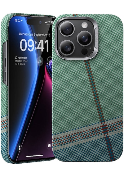 Apple Uyumlu iPhone 16 Pro Max Kılıf Magsafe Şarj Karbon Fiber Tasarım Benks Passion Green Armorair Kevlar Yeşil