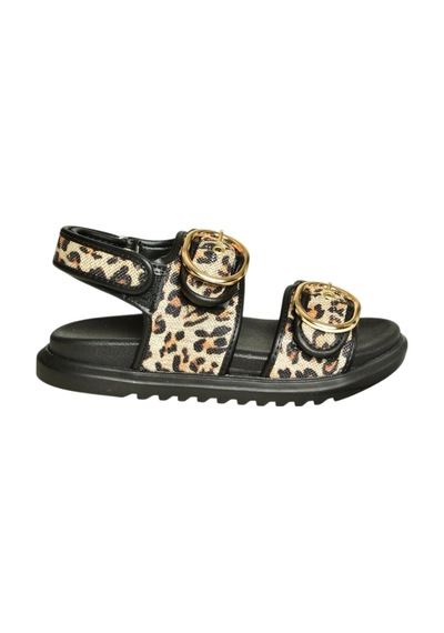 Fox Shoes U725092117 Siyah Leopar Hasır Kadın Sandalet Siyah - Taba