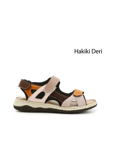 Gönderi(R) Gönderi R Tabaya Vizon Cırt Bantlı Dolgu Topuk Hakiki Deri Comfort Sandalet Taba