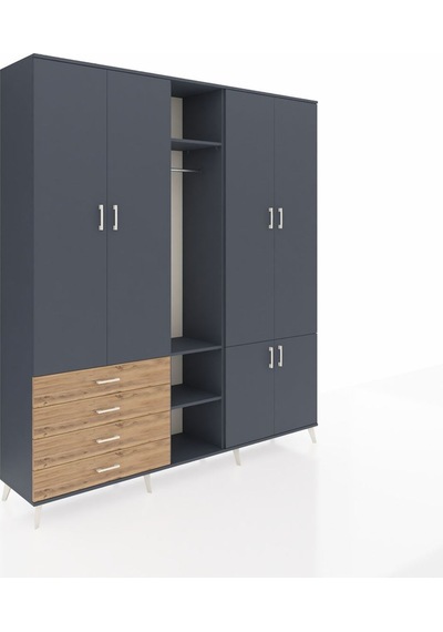 Hyperion Dolap 14 Raflı 4 Çekmeceli Tek Askılı 220x44x243 Antrasit-antrasit/çam Çok Renkli Hyperion Dolap 14 Raflı 4 Çekmeceli Tek Askılı 220x44x243 Antrasit-antrasit/çam Çok Renkli