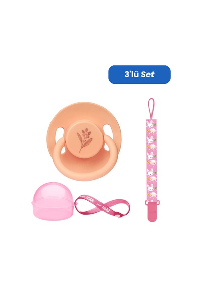 Wee Baby Pure Yuvarlak Uçlu Kauçuk Emzik No:2 - Kutu ve Band Seti Kız Somon
