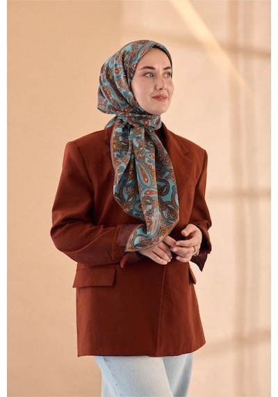 Silk Home Yaz Esintisi Eşarp 150002-18 Turkuaz, Parlak Turuncu, Tarçın, Yeşil, Pudra