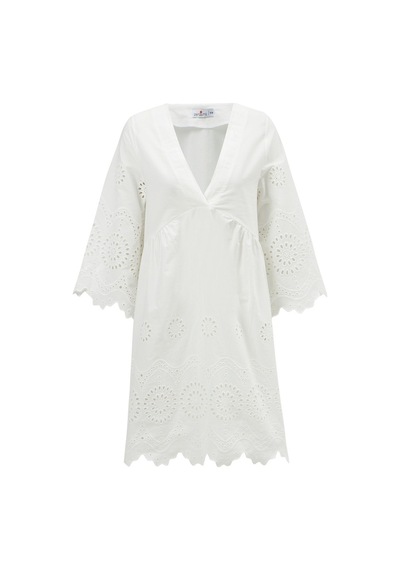 Peraluna Hiromi Dress %100 Pamuk 3/4 Kol Diz Hizası Yazlık Kadın Beyaz