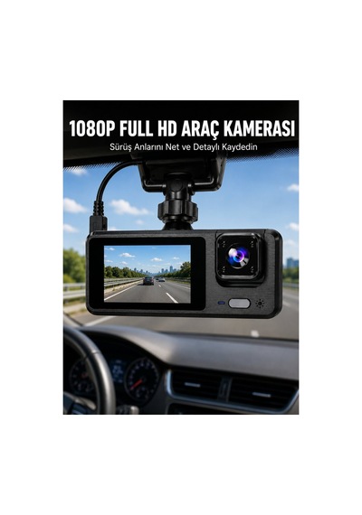 3 Kanallı Araç Kamerası Full Hd 1080p Kayıt 2 Ekran Park Gözetimi Deste - Hs08376728-4