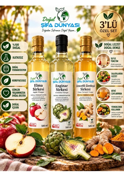 Elma -enginar-zencefil Sirkesi 3 Lü Set 3 X 500 Ml
