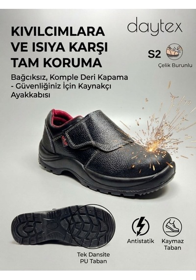 Ka505 S2 Sr Çelik Burunlu Hakiki Deri Cırtlı Bağcıksız Kıvılcım Ve Isı Korumalı Ekonomik Kaynakçı Ve Döküm İş Ayakkabısı Siyah