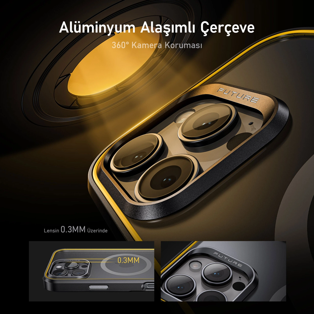Aohi The Future Apple Uyumlu iPhone 16 Pro Kılıfı Desert Titanium, Tam Kaplayan Kırılmaz Temperli Camlı Koruma Bej