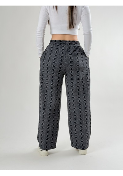Cocopelli Desenli Kadın Baggy Pantolon Coc2675 Gri