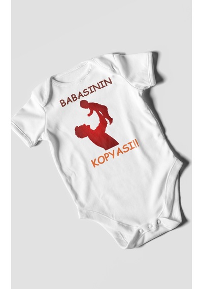 Babasının Kopyası Baskılı Bebek Zıbını Çıtçıtlı Body %100 Pamuk Kısa Kol Beyaz