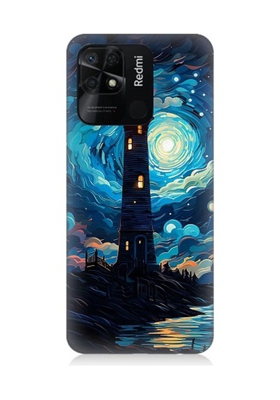Xiaomi Redmi 10c Uyumlu Ay Işığında Yalnız Deniz Feneri Desenli Silikon Kılıf