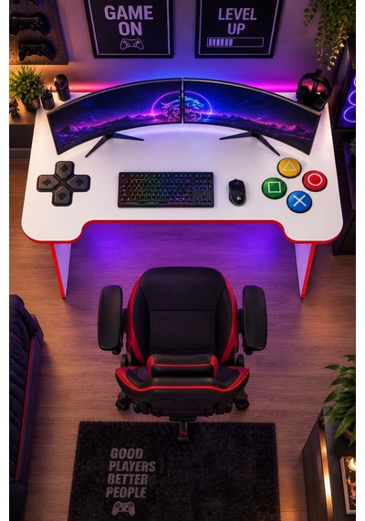Profesyonel Rgb Ledli Oyuncu Masası 140 75 75 Cm Bilgisayar Masası Gamer Çalışma Masası Beyaz Profesyonel Rgb Ledli Oyuncu Masası 140 75 75 Cm Bilgisayar Masası Gamer Çalışma Masası Beyaz