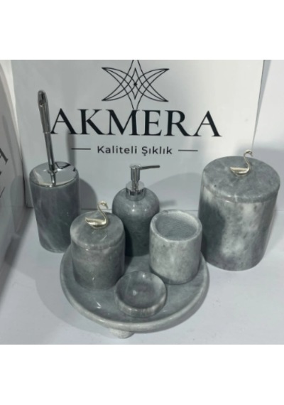 Lüks Gri Mermer Top Ayaklı 7 Parça Banyo Seti Grikuğu