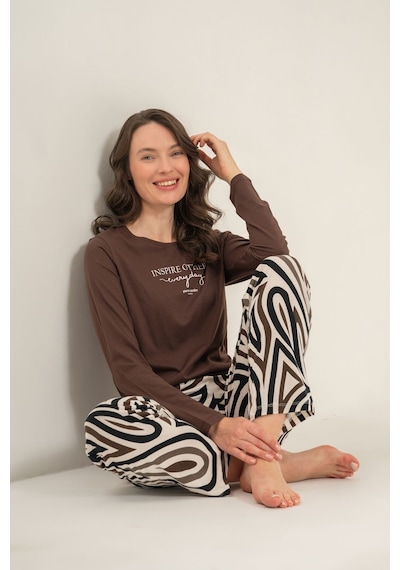 Pierre Cardin Kadın Inspire Others Everyday Kahverengi Uzun Kol Pijama Takım Pc9280-s-v2 Pc9280-s-v2