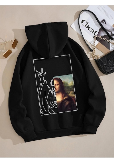 Startmore Startmoremona Lisa Seni Seviyorum Söyledi Hoodie Kadın Gevşek Sonbahar Hoody Basit Polar Kazak Sokak B Siyah