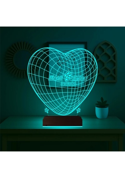 Luvivia Kalp Sevgiliye Hediye Kişiye Özel 3d Lamba - Masa Gece Lambası V18 Şeffaf