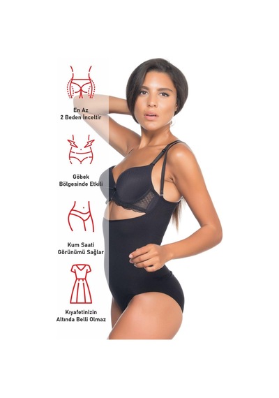 Siyah Mı Emay 2073 Göğüsü Açık Desenli Body Korse Siyah