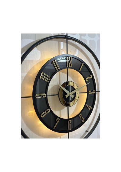 Pey Aksesuar Metal Camlı Duvar Saati 60x80 Cm Büyük Boy Işıklı Gerçek Cam Siyah-şeffaf-siyah-gold M61-siyah-şeffaf-siyah-gold
