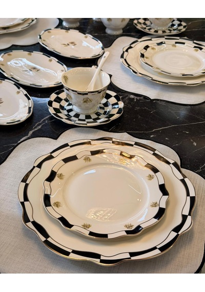 48 Parça Porselen Black Flower Kahvaltı Seti-5407 Siyah
