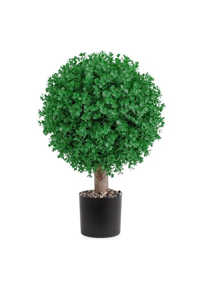 Siyah Plastik Saksıda Uzun Top Şimşir Yapay Ağaç