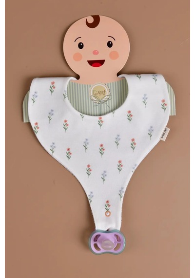 E&f Store Sıvı Geçirmez Emzik Tutucu Mama Önlüğü - Çiçekler Çok Renkli