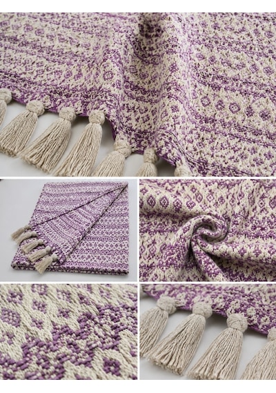 King Size Dokuma Pike Takımı 240x260 Cm 2 Yastık Kılıflı Saçak Detaylı Örtü Seti Mürdüm