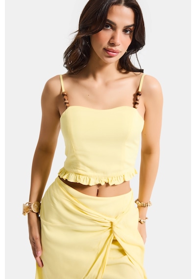 Itsbasic Kadın Sarı S6-108 Crop Aksesuar Askılı Poliviskon Bluz