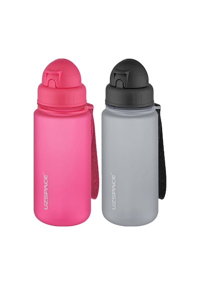 Uzspace 2'li Pipetli Tritan Matara Seti 400 Ml Fiftyfifty -3024seta Pembe - Gri